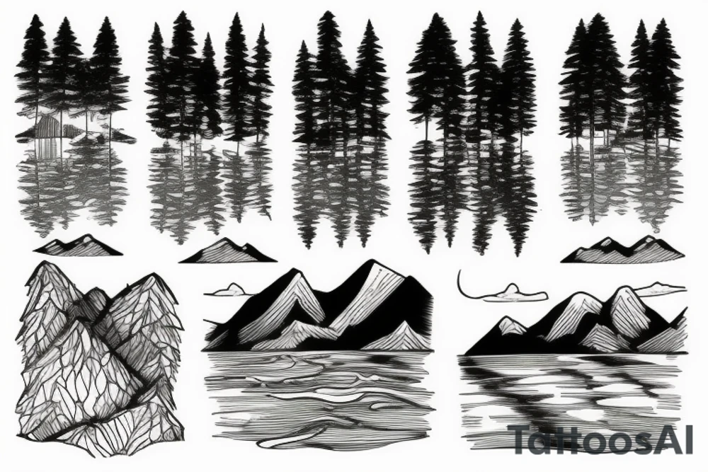 lake with forest in the background. Sunlight hitting the water. Behind the mountains is a map tattoo idea