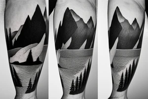 lake with forest in the background. Sunlight hitting the water. Behind the mountains is a map tattoo idea