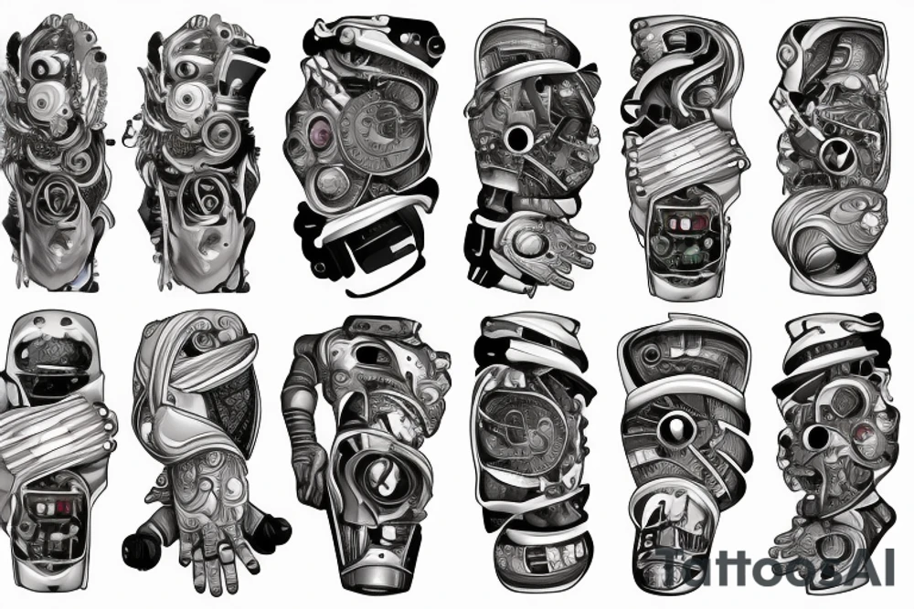 Robots hand with small details tattoo idea