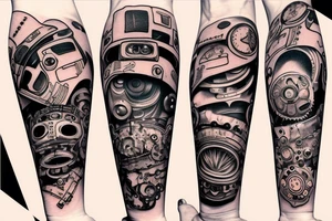 Robots hand with small details tattoo idea