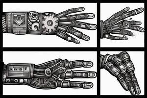 Robots hand with small details tattoo idea