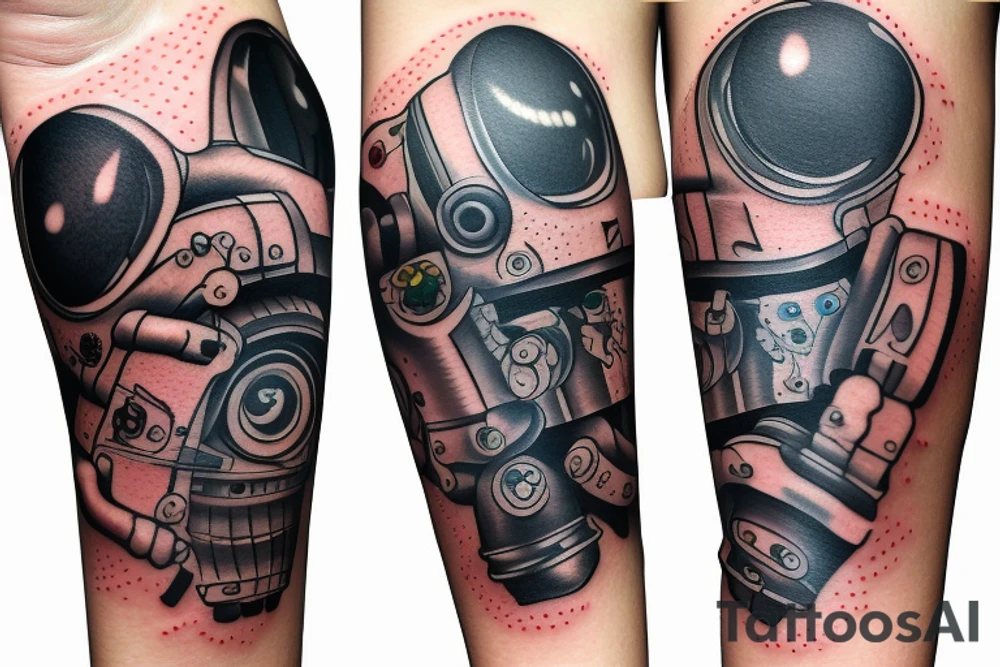 Robots hand with small details tattoo idea