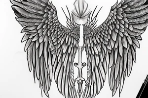 half angel wing and half skeleton wing with feather flying tattoo idea