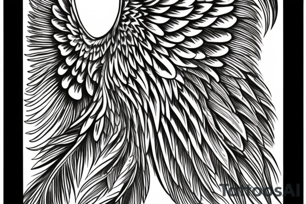 half angel wing and half skeleton wing with feather flying tattoo idea