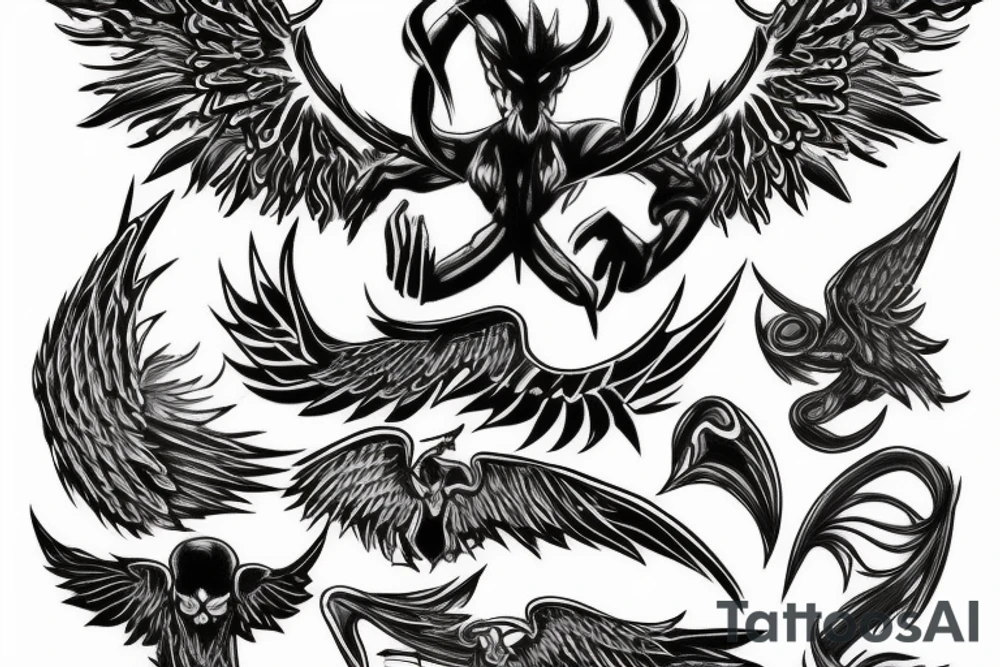 demon with angel wings tattoo idea
