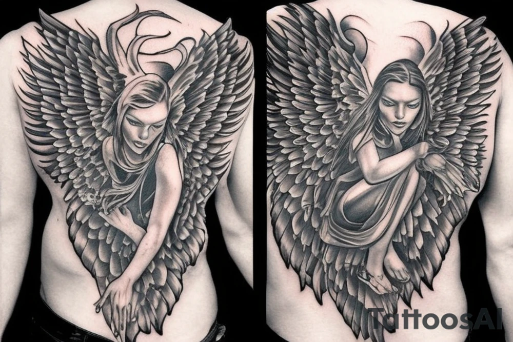 demon with angel wings tattoo idea