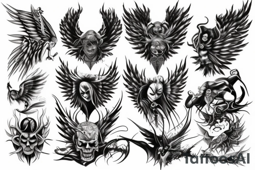 demon with angel wings tattoo idea