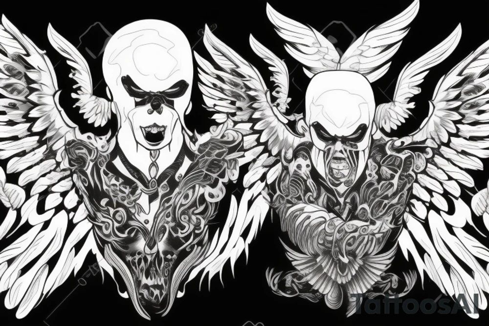 full body demon with angel wings tattoo idea