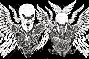 full body demon with angel wings tattoo idea