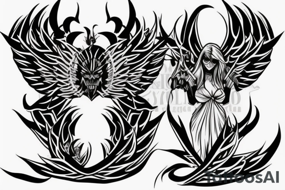 full body demon with angel wings tattoo idea