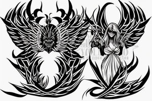 full body demon with angel wings tattoo idea