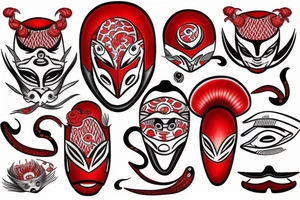 kabuto mask with red lilly and waves tattoo idea