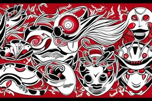 kabuto mask with red lilly and waves tattoo idea