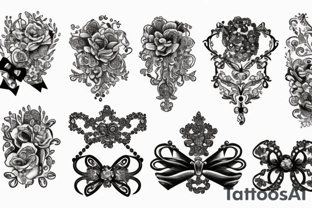 Baroque bows and chains tattoo idea