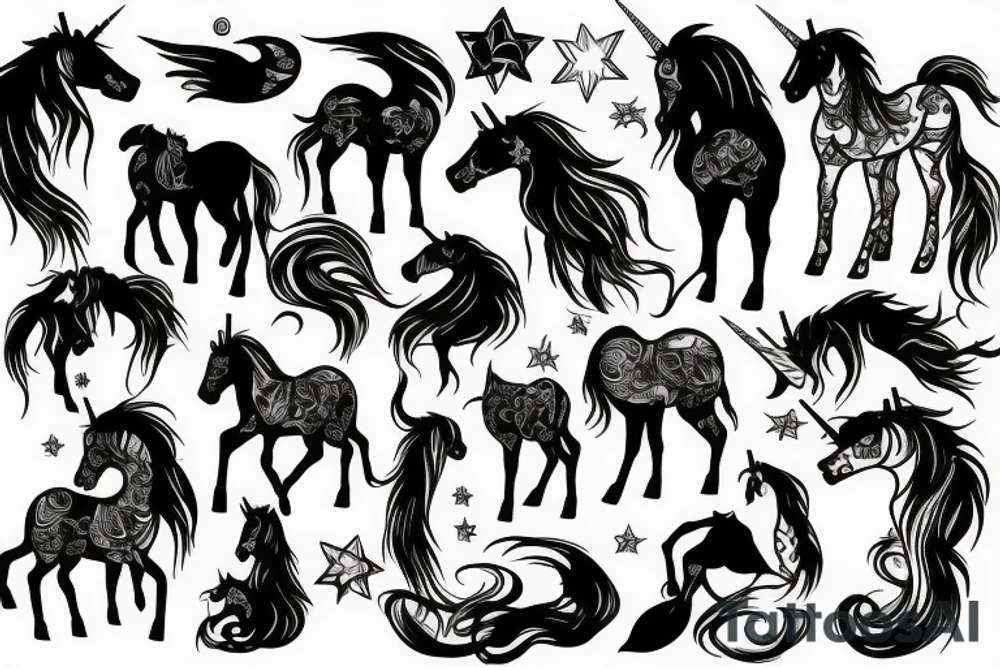 Unicorn standing upright tattoo idea