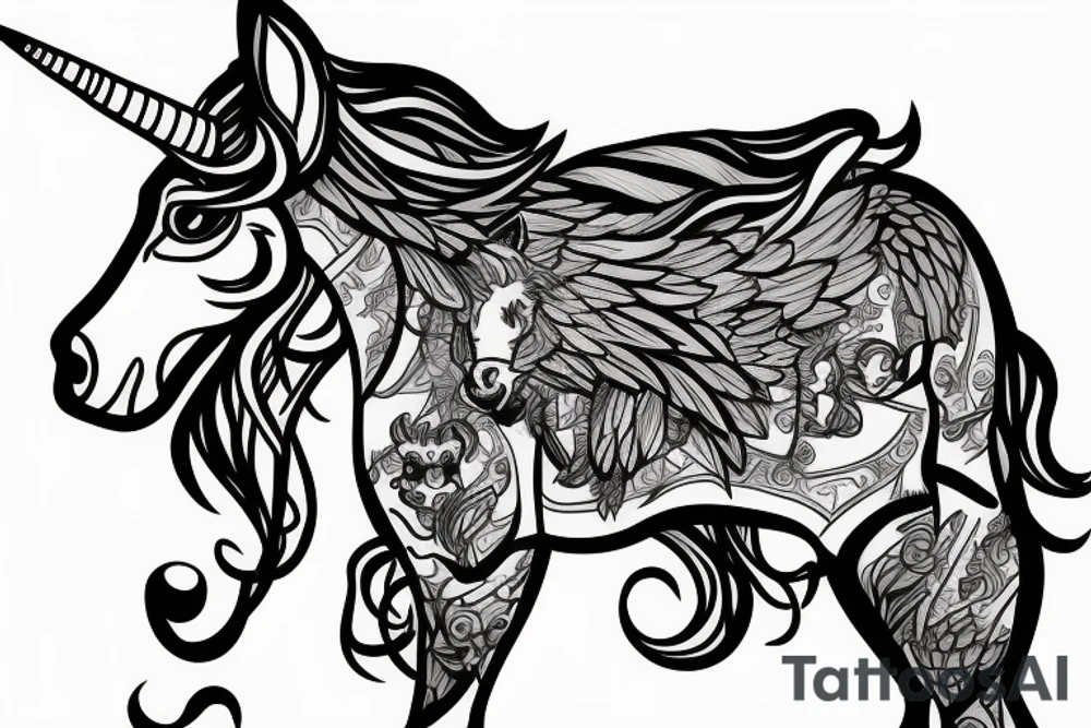 Unicorn standing upright tattoo idea