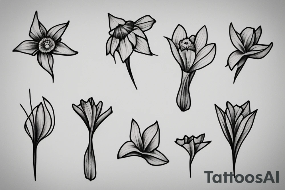Single line minimalist daffodil tattoo idea