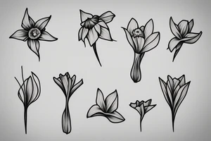 Single line minimalist daffodil tattoo idea
