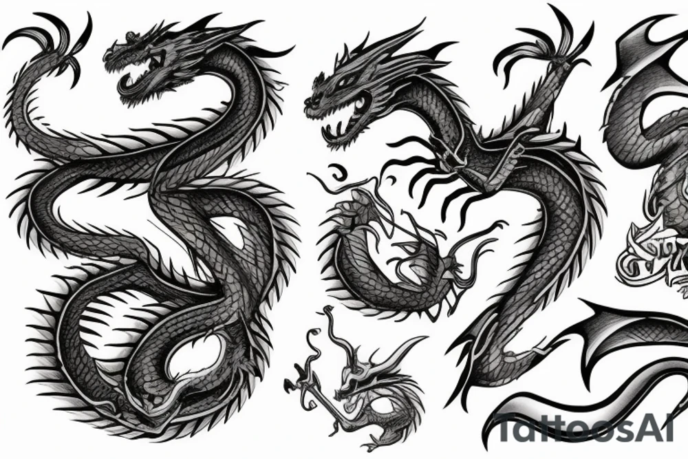 A dragon with a sword in his hand tattoo idea