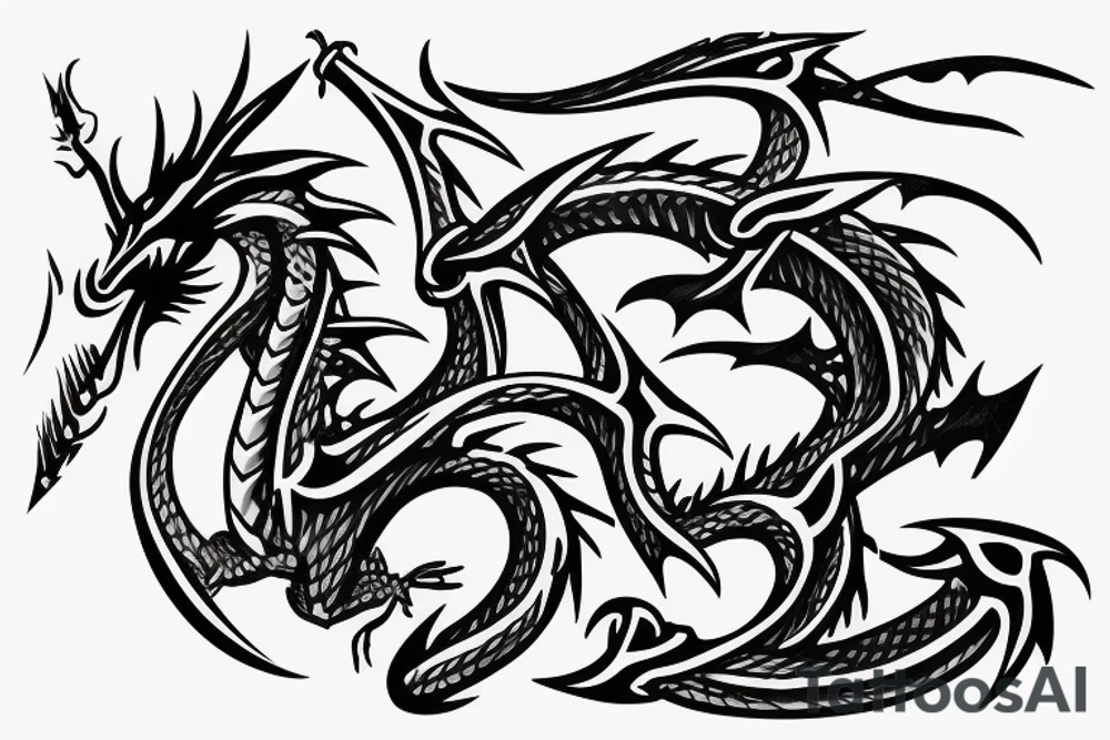 A dragon with a sword in his hand tattoo idea