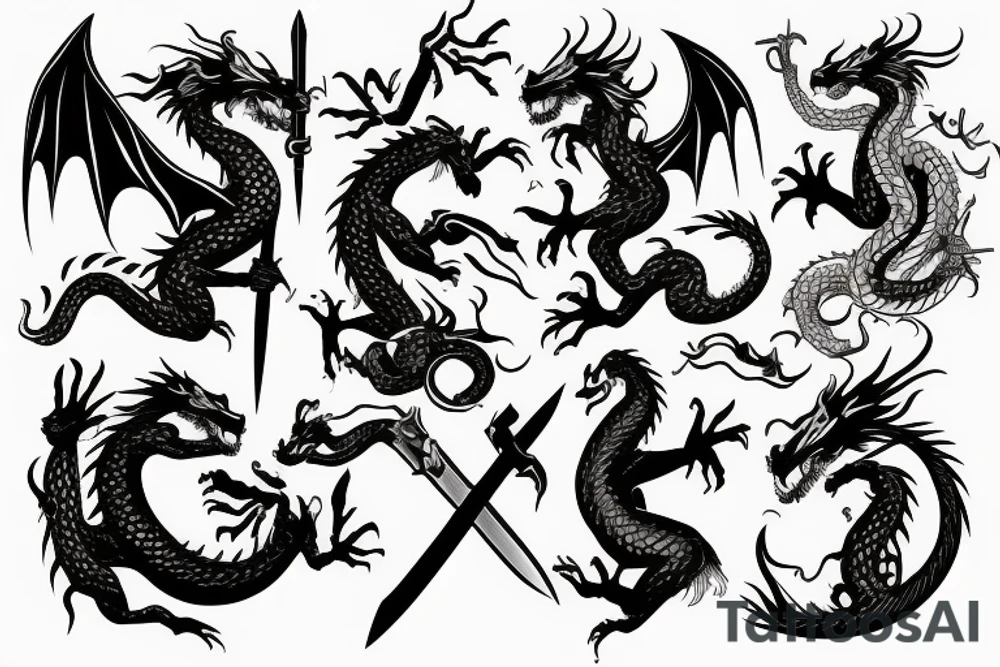 A dragon with a sword in his hand tattoo idea