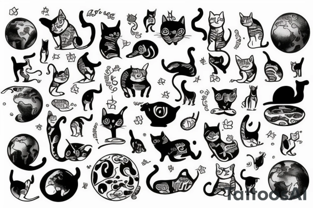 Cat on Earth globe tattoo idea