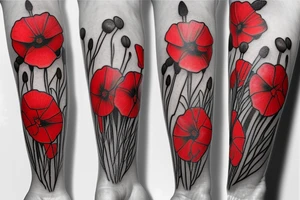 Creeping red poppies and white rosehip flowers tattoo idea
