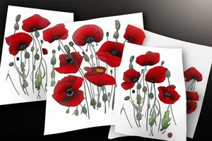 Creeping red poppies and white rosehip flowers tattoo idea