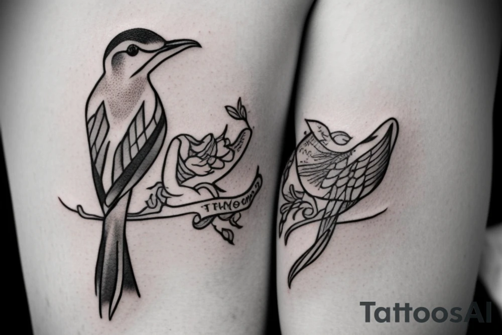 Sibling tattoo with a thrush and cancer tattoo idea