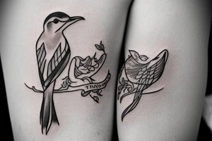 Sibling tattoo with a thrush and cancer tattoo idea