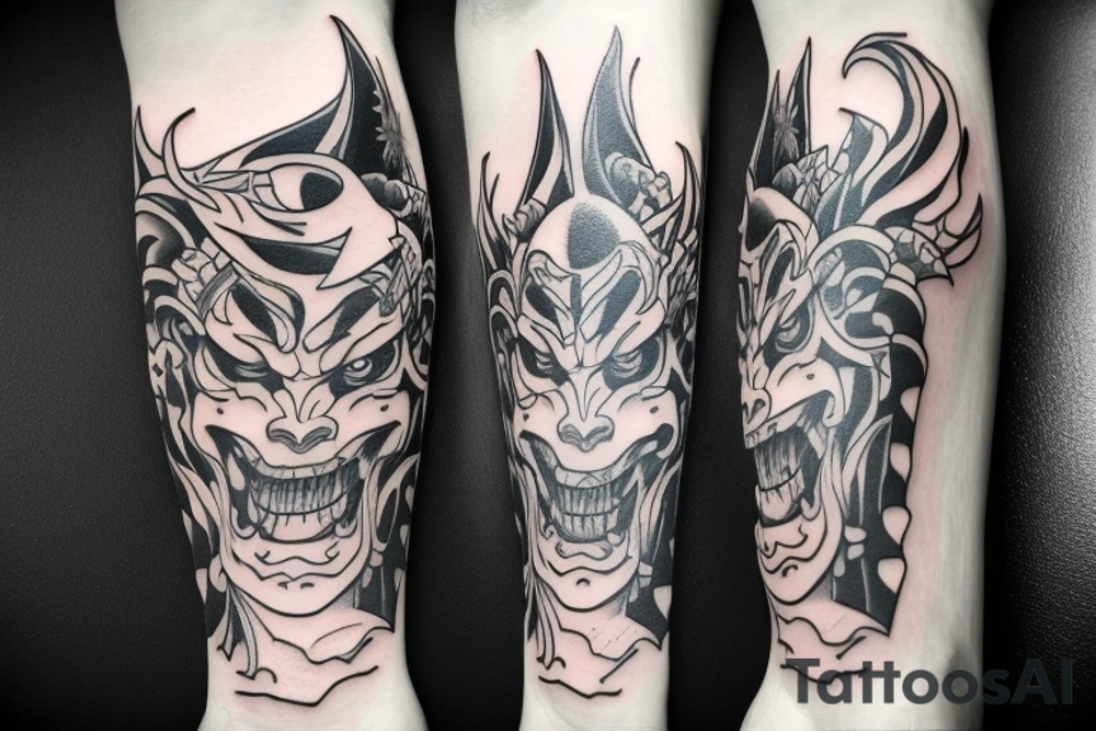 Hannya mask with dagger tattoo idea