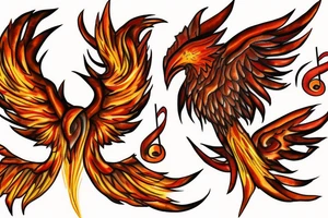 Musical notes and clefts forming into a Phoenix with fire tattoo idea