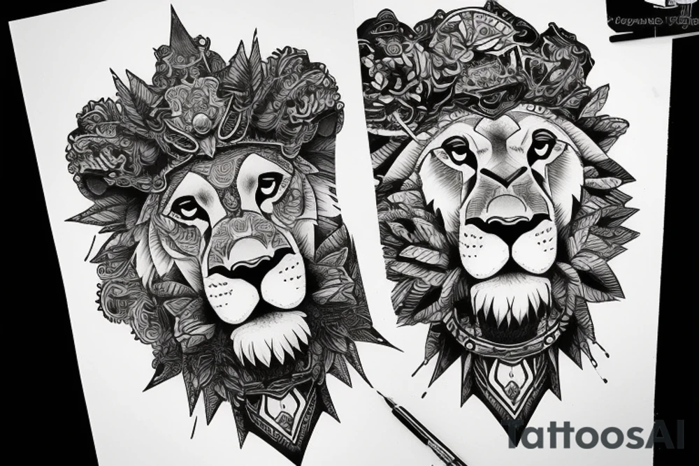 Mountain courage strength lion turtle tattoo idea