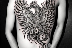 Musical notes and clefts forming into a Phoenix with fire tattoo idea