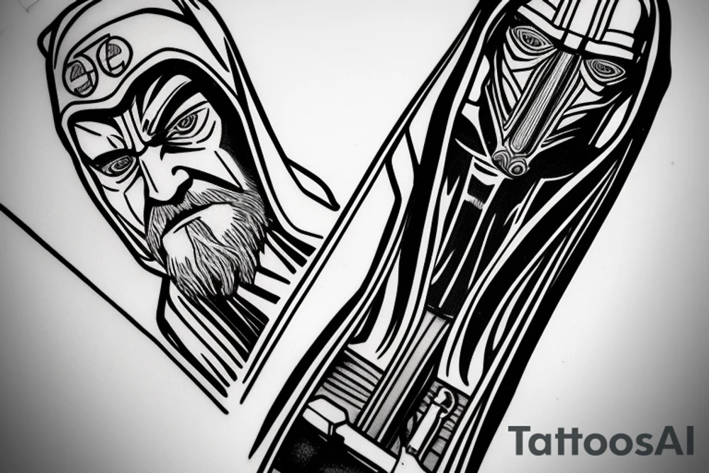 Clone Wars series style Obi Wan Kenobi
American traditional. Lightsaber tattoo idea