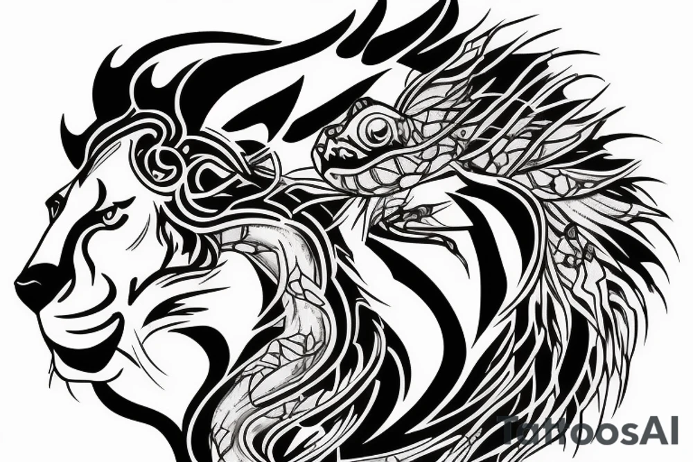 Mountain courage strength lion turtle tattoo idea
