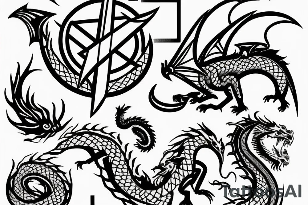 Daniel from the bible with a dragon and Yang yang elements with a text tattoo idea
