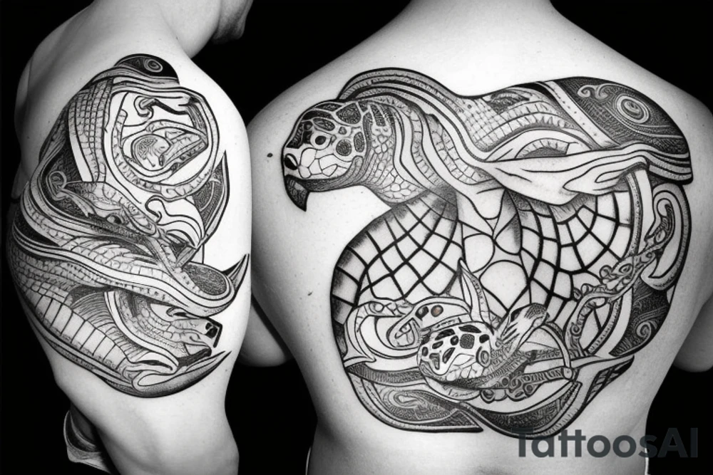Turtle with courage, strength and determination on its shell tattoo idea