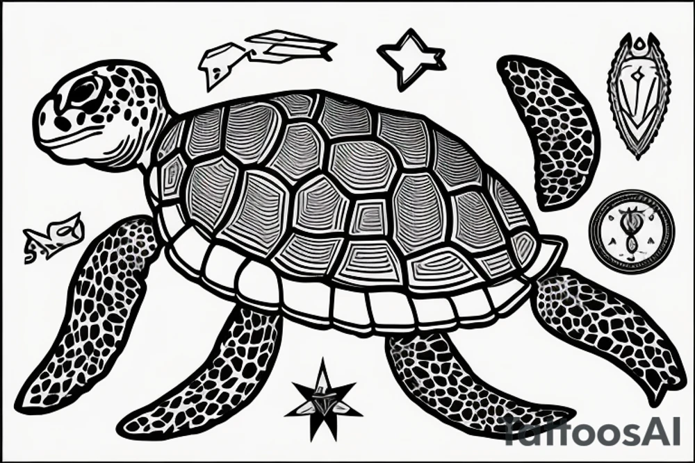 Turtle with courage, strength and determination on its shell tattoo idea