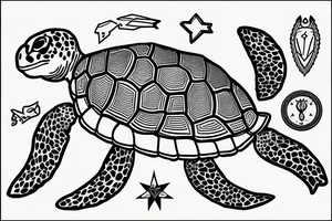 Turtle with courage, strength and determination on its shell tattoo idea