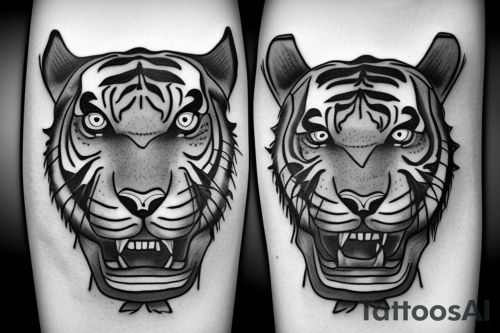 Tiger with a cross over one eye in the jungle tattoo idea
