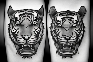 Tiger with a cross over one eye in the jungle tattoo idea