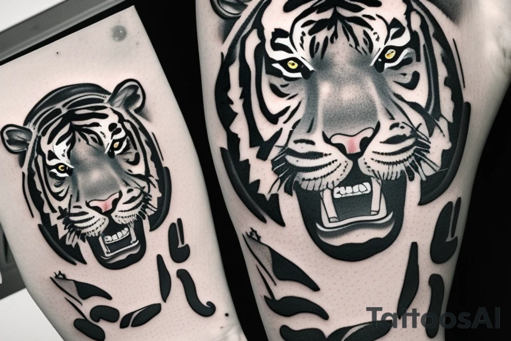 Tiger with a cross over one eye in the jungle tattoo idea
