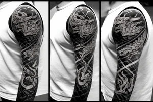 Game of thrones theme, mixed with Zelda and Pokemon in an arm sleeve with dragon. tattoo idea