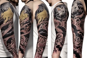 Game of thrones theme, mixed with Zelda and Pokemon in an arm sleeve with dragon. tattoo idea