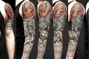 Game of thrones theme, mixed with Zelda and Pokemon in an arm sleeve with dragon. tattoo idea