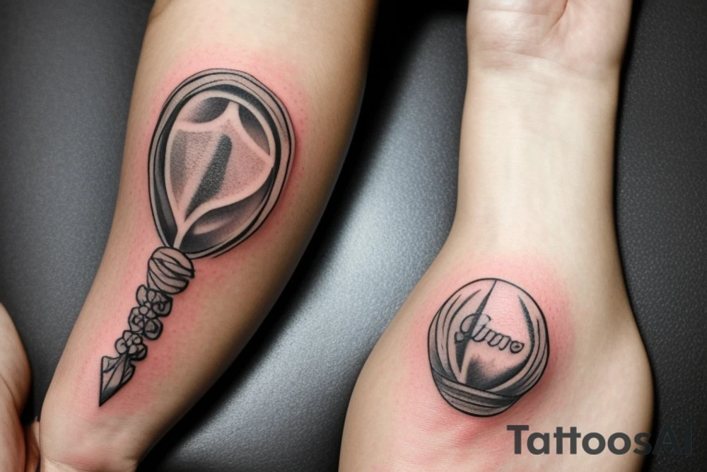 Imagine a tattoo that captures the essence of time slipping away, but also celebrates the things we hold dear. The centerpiece is an hourglass, with the upper half shaped like a flight helmet, symbolizing the fleeting nature of time in the air. The lower half depicts a family reaching upwards, representing our desire to make the most of the time we have with loved ones. In the sand, the years 2017 and 2022 mark deployment dates, while the birthdays of children are immortalized in elegant Roman numerals. tattoo idea