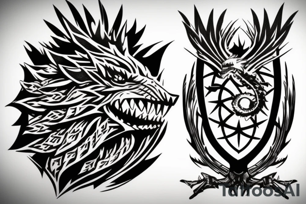 Game of thrones themed mixed with Zelda and Pokemon tattoo idea