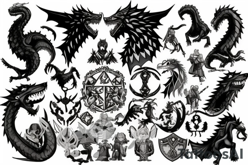 Game of thrones themed mixed with Zelda and Pokemon tattoo idea