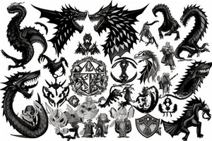 Game of thrones themed mixed with Zelda and Pokemon tattoo idea